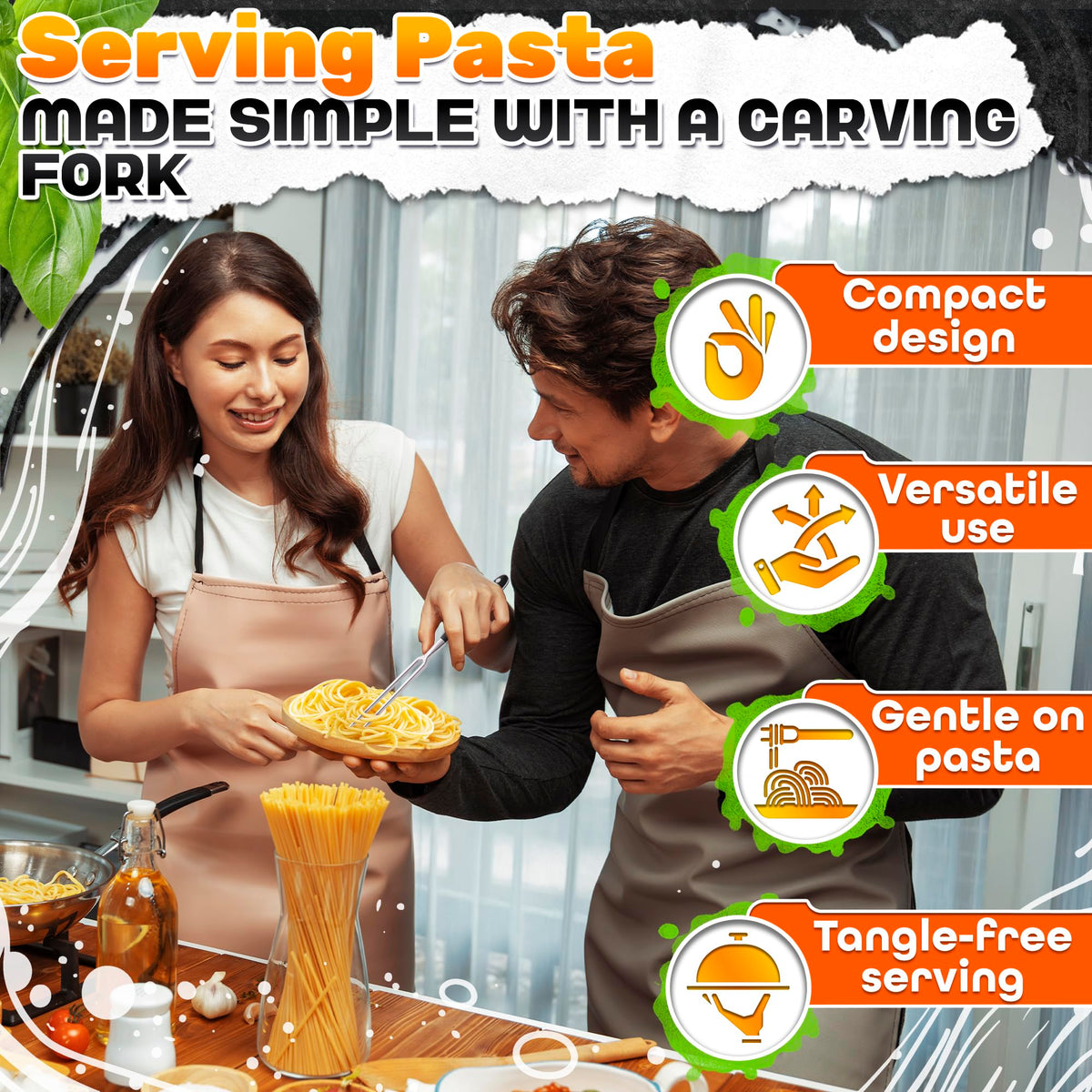 2 Pcs Carving Fork for Meat 12 inch - Stainless Steel Meat Fork with Heat-Resistant Handle for Grilling, Cooking, Serving - Straight and Curved Carving Utensils with Classic Two-Prong BBQ Design