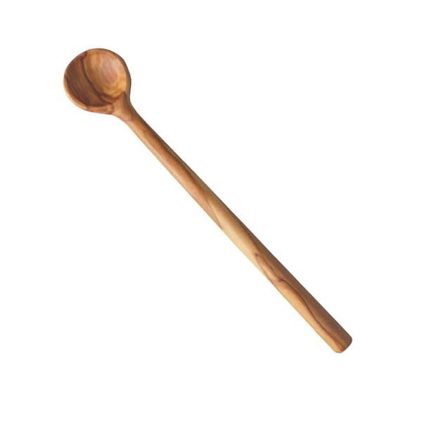 Naturally Med Olive Wood Long-Handle Spoon - 8" Multi-Purpose Cocktail, Tea, Cooking Spoon. Handmade in Tunisia