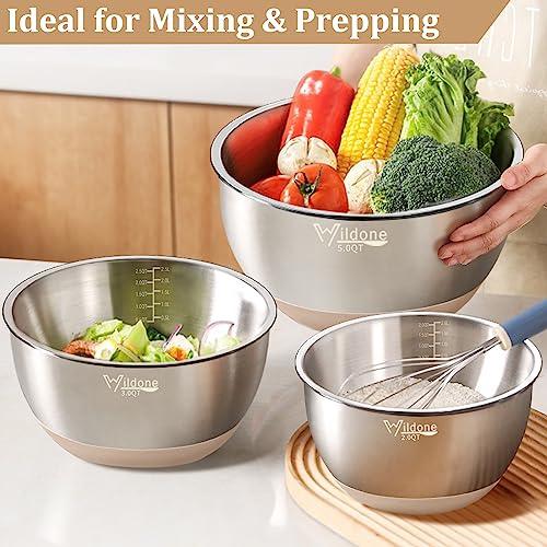 27-Piece Stainless Steel Nesting Mixing Bowl Set with Lids, Graters, Measurement Marks