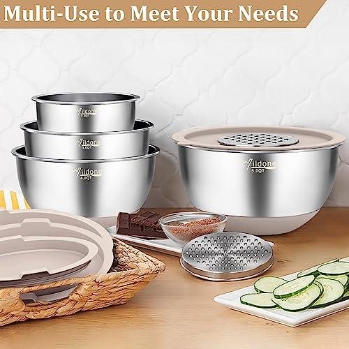 27-Piece Stainless Steel Nesting Mixing Bowl Set with Lids, Graters, Measurement Marks