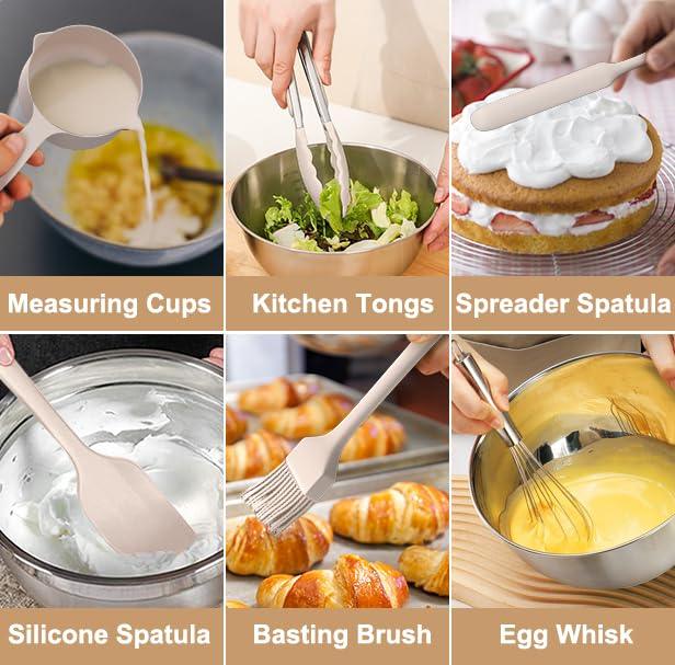27-Piece Stainless Steel Nesting Mixing Bowl Set with Lids, Graters, Measurement Marks
