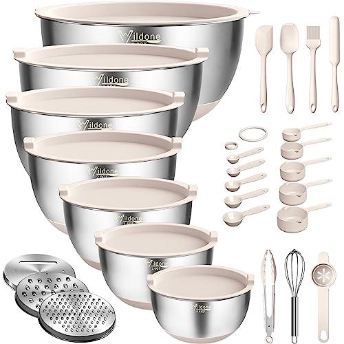 27-Piece Stainless Steel Nesting Mixing Bowl Set with Lids, Graters, Measurement Marks