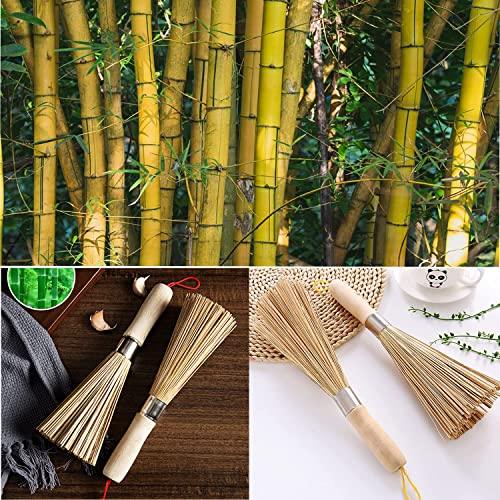 2Pack Traditional Natural Bamboo Wok Brushes , Kitchen Cleaning Brush, Bamboo Kitchen pan Brush, for Cleaning Dishes, Cast Iron Pots, Pans, Vegetables and Sink。