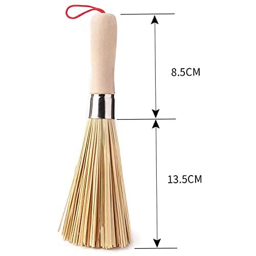 2Pack Traditional Natural Bamboo Wok Brushes , Kitchen Cleaning Brush, Bamboo Kitchen pan Brush, for Cleaning Dishes, Cast Iron Pots, Pans, Vegetables and Sink。