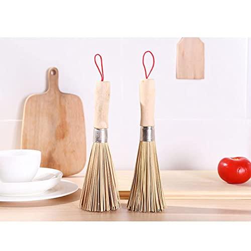 2Pack Traditional Natural Bamboo Wok Brushes , Kitchen Cleaning Brush, Bamboo Kitchen pan Brush, for Cleaning Dishes, Cast Iron Pots, Pans, Vegetables and Sink。