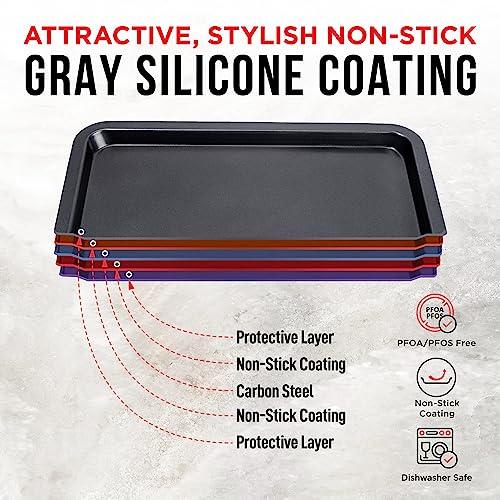 3 Piece Set Nonstick Carbon Steel Oven Bakeware -Professional Quality Kitchen Cooking Baking Trays -PFOA, PFOS, PTFE-Free Small, Medium & Large Baking Sheet Pans