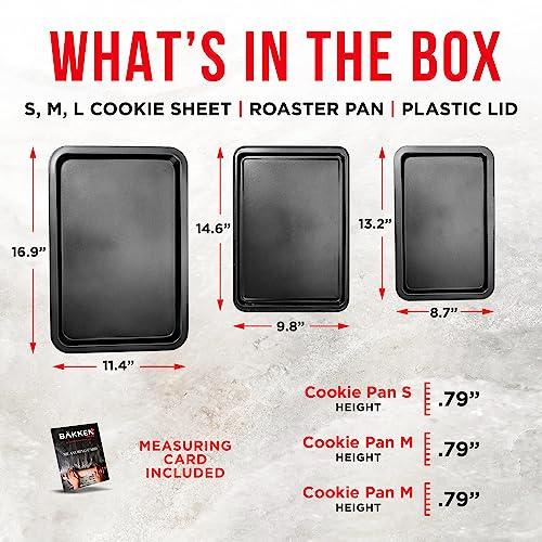 3 Piece Set Nonstick Carbon Steel Oven Bakeware -Professional Quality Kitchen Cooking Baking Trays -PFOA, PFOS, PTFE-Free Small, Medium & Large Baking Sheet Pans