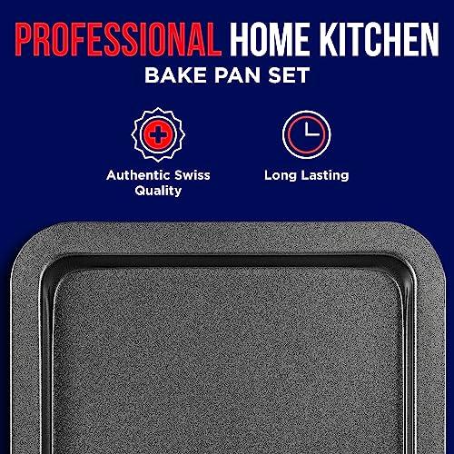 3 Piece Set Nonstick Carbon Steel Oven Bakeware -Professional Quality Kitchen Cooking Baking Trays -PFOA, PFOS, PTFE-Free Small, Medium & Large Baking Sheet Pans