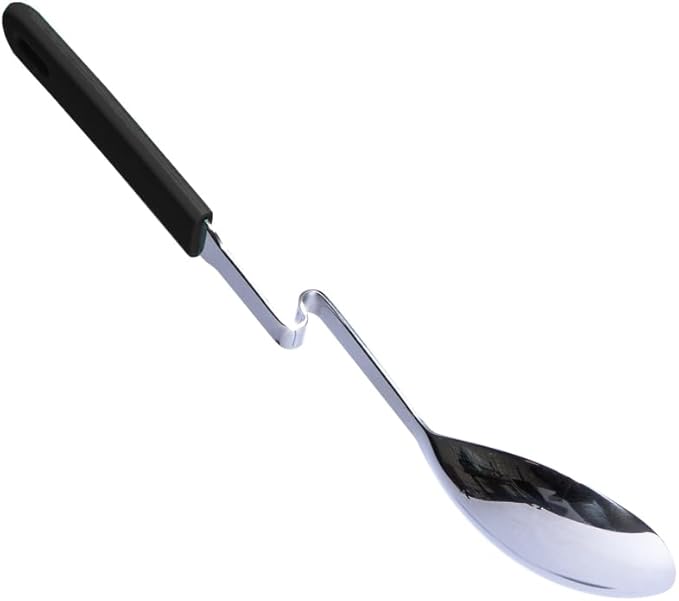 Souper Cubes + Lori Greiner No Mess Stainless Steel Cooking Spoon with Silicone Handle - Stainless Steel Serving Spoon No Mess Design Hooks on Side of Any Pot - Charcoal