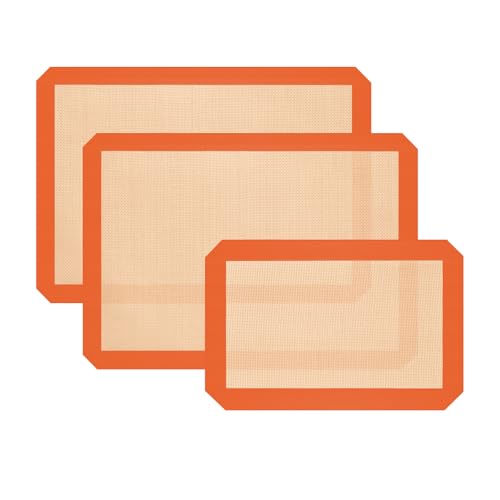 Silicone Baking Mat, Baking Sheets Non Stick, Silicone Mats for Baking, 3 Pcs Baking Supplies for Cookies, Bread & Pastry, Heat-Resistant & Reusable, Orange