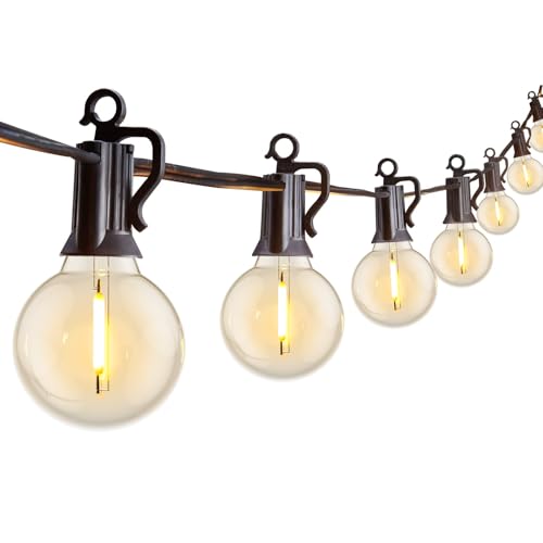Brightown Outdoor String Lights 29 Feet G40 LED Patio Lights, Plug-in, 13 Plastic Edison Bulbs(1 Spare), Waterproof Connectable Hanging Light for Backyard Porch Balcony Party Decor, E12 Base, Black