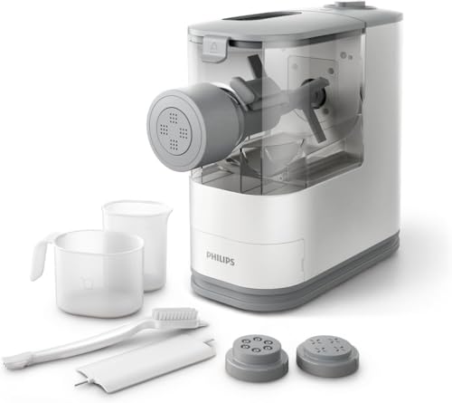 Philips Kitchen Appliances Compact Pasta and Noodle Maker, Viva Collection, Comes with 3 Default Classic Pasta Shaping Discs, Fully Automatic, Recipe Book, Small, White (HR2370/05)