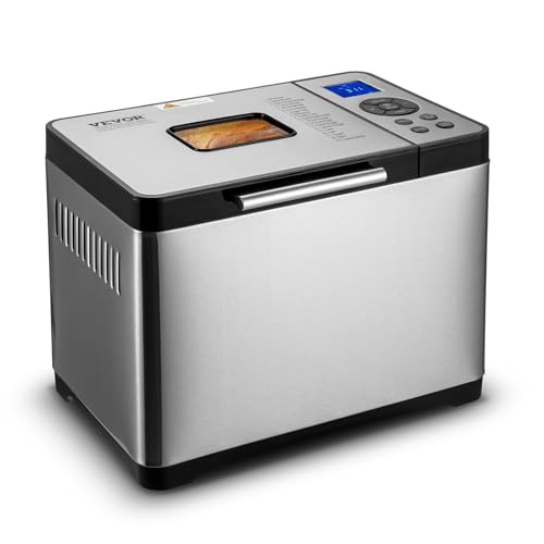 VEVOR Bread Maker, 19-in-1 2LB Dough Machine, Nonstick Ceramic Pan Automatic Breadmaker with Gluten Free Setting, Whole Wheat Bread Making, Digital, Programmable, 3 Loaf Sizes, 3 Crust Colors