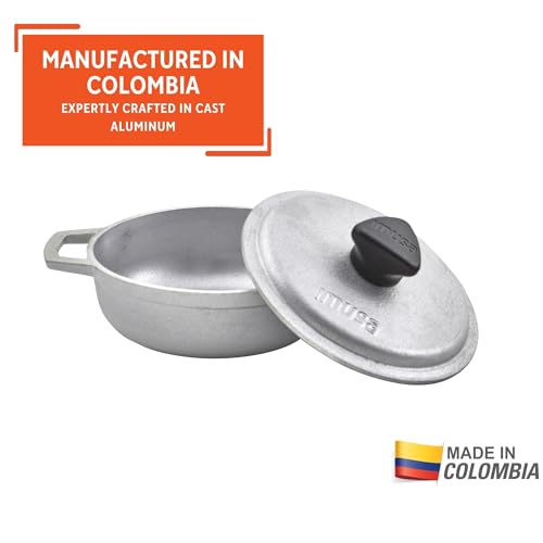 IMUSA 0.5Qt Mini Cast Aluminum Traditional Caldero Set with Lid,Silver
