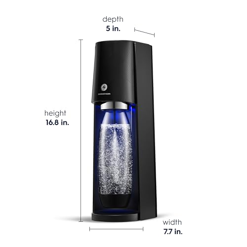 SodaStream - E-TERRA Soda Maker | STARTER KIT | 3 Automatic Carbonation Levels | Includes 1x CO2 Cylinder, 1x 32 Fl Oz Dishwasher Safe Bottle, 1x Pepsi Zero Sugar Mix, 1x Power Adapter | Black