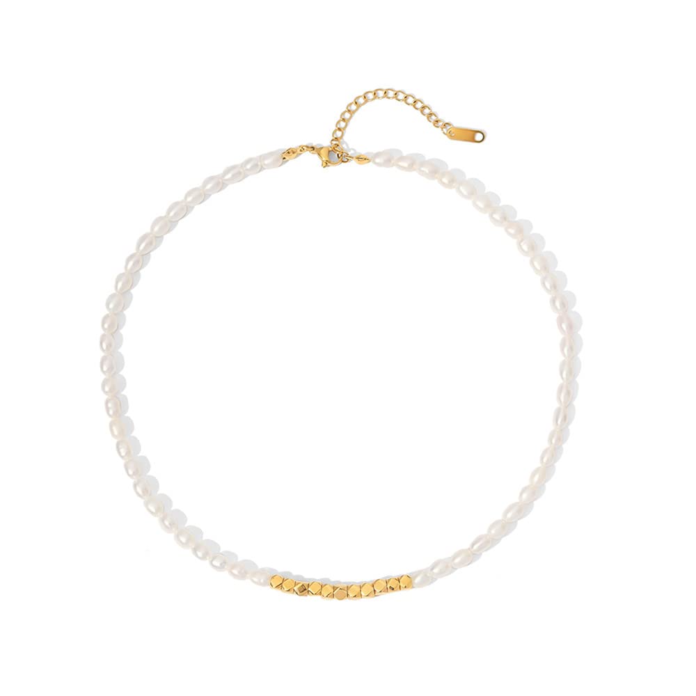 18K Gold Pearl Clavicle Necklace, Freshwater Pearl Beaded Necklace, Beautiful Women's Day, Birthday Gift for Wife,Girlfriend (style two, 18K)