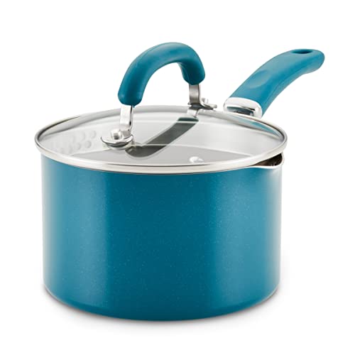 Rachael Ray Create Delicious Nonstick Induction Saucepan with Straining Lid, 2 Quart, Teal Shimmer