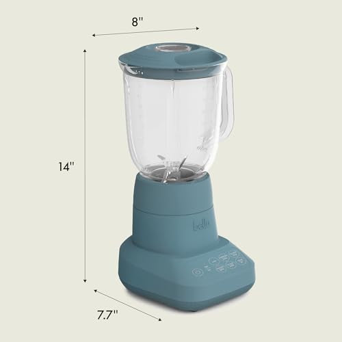 bella 10 Speed Countertop Blender, Juicer & Smoothie Maker, Fits-anywhere™ Kitchenware, Slim Flip & Store Design, Dishwasher Safe 48oz Capacity Pitcher & Lid, Stainless Steel Blade, 450 Watt, Surf