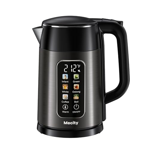 Mecity Electric Kettle 1.7L Touch Screen Temperature Control Water Boiler, No Plastic Contact with Water. 6 Preset Temperature Programs, 2 Hours Keep Warm, Auto Shut Off, Dark Grey