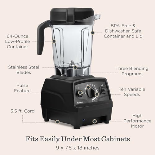 Vitamix Explorian with Programs, Three Blending Programs, Professional-Grade Blender for Smoothies and More, Self-Cleaning Kitchen Appliance, 64 Oz Container, Slate (Renewed Premium)