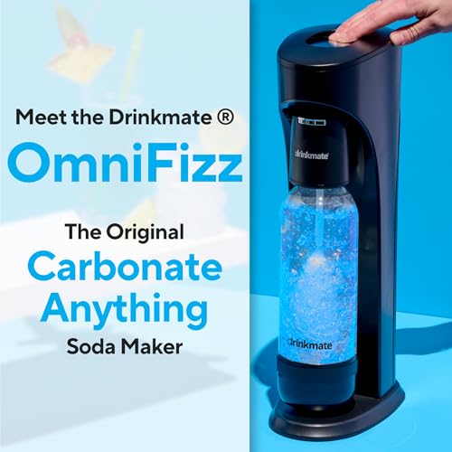 Drinkmate OmniFizz Sparkling Water Maker & Soda Streaming Machine | Carbonates Any Drink | SPECIAL BUNDLE | Includes 60L CO2 Cartridge + Two BPA-Free Bottles (Matte Black)