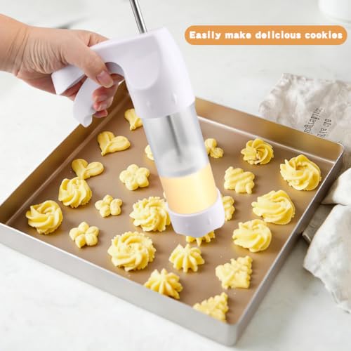 Cookie Press Gun Kit with 12 Discs & 6 Piping Tips, Spritz Cookie Maker Easy Squeeze for Baking, DIY Biscuit Maker and Cake Icing Decoration