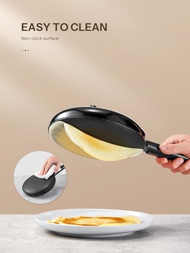 Electric Crepe Maker, 8 Inch Portable Crepe Maker Machine With Not-Stick Dipping Plate, Automatic Temperature Control, Nonstick Crepe Pan, Black (Black)