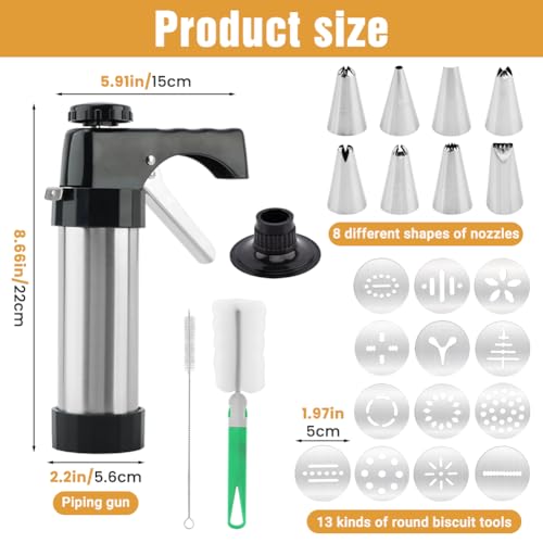 Stainless Steel Cookie Press Kit – 13 Discs & 8 Tips: Easy Shaping & Decor for Baking, Perfect for DIY Cookies/Cakes – Time-Saving for Home Bakers & Dessert Lovers