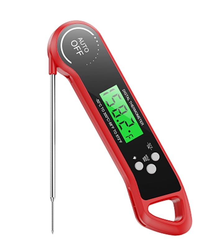 SILVLF Meat Thermometer Digital, Instant Read Thermometer with Backlight, Calibration & Hold Function, Waterproof Food Thermometer for Kitchen and Outside, BBQ, Turkey, Candy, Liquids, Beef (Red)