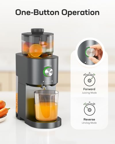Marsail Slow Masticating Cold Press Juicer Machines, High Juice Yield, Self-Feeding with 5.4” Large Chute for Whole Vegetables & Fruits, Reverse Function