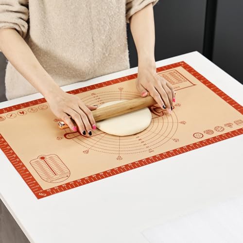 Cook's Aid Silicone Pastry Mat Extra Large with Measurements 26''x16'' for Reusable,Non-slip Silicone Baking Mat, Counter, Dough Rolling, Oven Liner,Fondant/Pie Crust, Red
