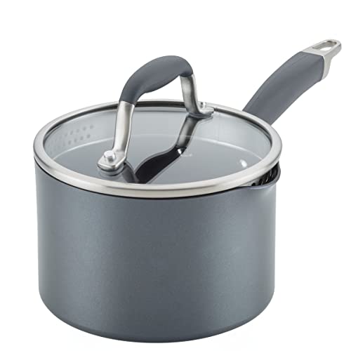 Anolon Advanced Home Hard Anodized Nonstick Sauce Pan/Saucepan with Straining and Lid, 2 Quart (2 Qt Straining Saucepan, Moonstone)