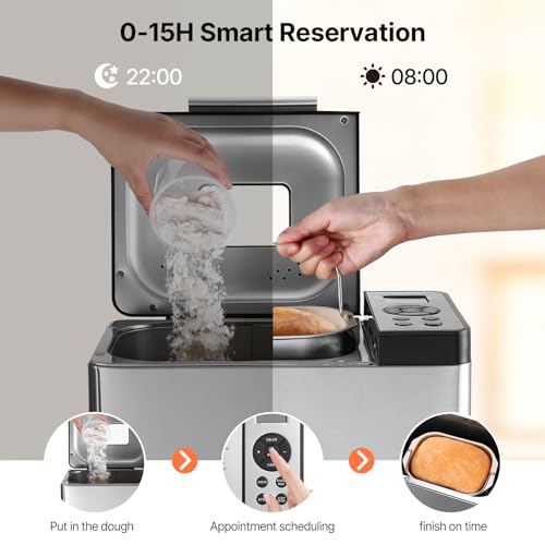 Happybuy Bread Maker, Dough Machine(19-in-1 2LB), Nonstick Ceramic Pan Automatic Breadmaker with Gluten Free Setting, Whole Wheat Bread Making, Digital, Programmable, 3 Loaf Sizes, 3 Crust Colors