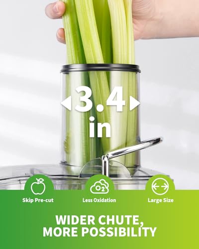 GDOR 1300W Powerful Juicer with Larger 3.4" Feed Chute, Titanium Enhanced Cutting System, Centrifugal Juice Extractor Maker with Heavy Duty Full Copper Motor, Dual Speeds, BPA-Free, Silver