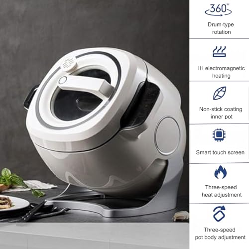 smafoseedding 2000w 6l Auto Cooking Wok Fried Rice Machine,Automatic Cooking Pot Fried Rice Machine/Touch Control, 3-Level Gear Adjustment, 360 ° Automatic Rotation, with 3 Cooking Utensils
