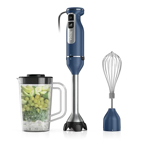 Ninja Immersion Blender and Whisk, Hand Stick Blender, 4 Speeds, with SplatterShield and PanProtect, 4-Cup Blending Vessel, Dishwasher Safe, 5-ft Cord, Ergonomic, Deep Navy, CI201ND
