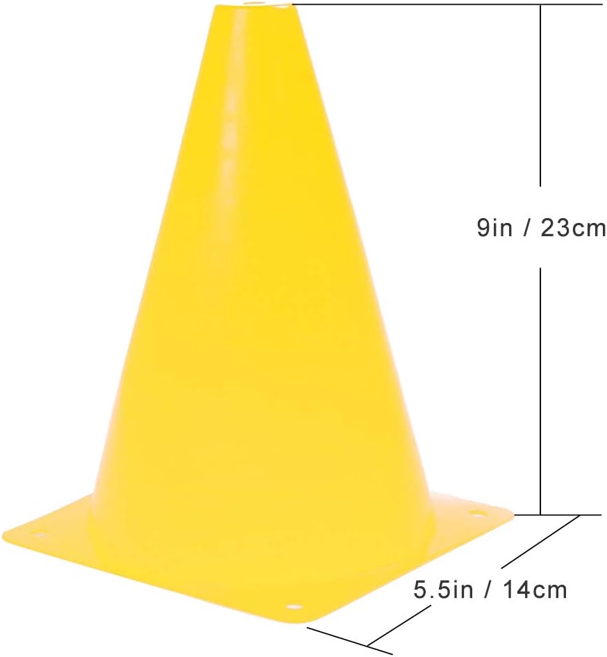 9 Inch Plastic Training Traffic Cones, Sport Cones, Agility Field Marker Cones for Soccer Basketball Football Drills Training, Outdoor Activity or Events - (Set of 10, 12, 15 or 24, 4 Colors)