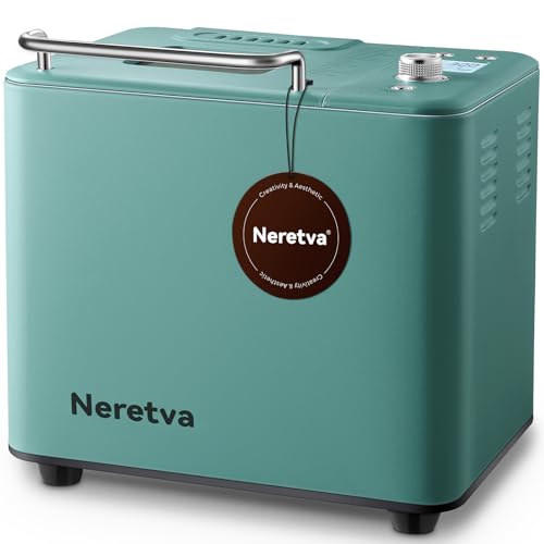 Neretva Bread Maker, 20-IN-1 2LB Bread Machine Dual Heater Bread Maker Machine Automatic with Nonstick Ceramic Pan, 15H Timer & 1H Keep Warm Set, Low Noise, Stainless Steel Breadmaker Recipe-Green