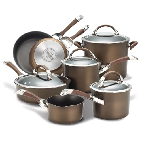 Circulon Symmetry Dishwasher Safe Hard Anodized Nonstick Cookware Pots and Pans Set, 11-Piece, Chocolate