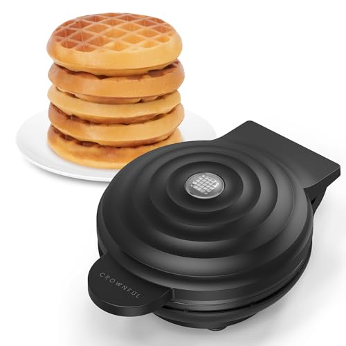 CROWNFUL Mini Waffle Maker, 4" Chaffle Maker with Compact Design, Easy to Clean, Non-Stick Surface, Recipe Guide Included, Perfect for Breakfast, Dessert, Sandwich, or Other Snacks