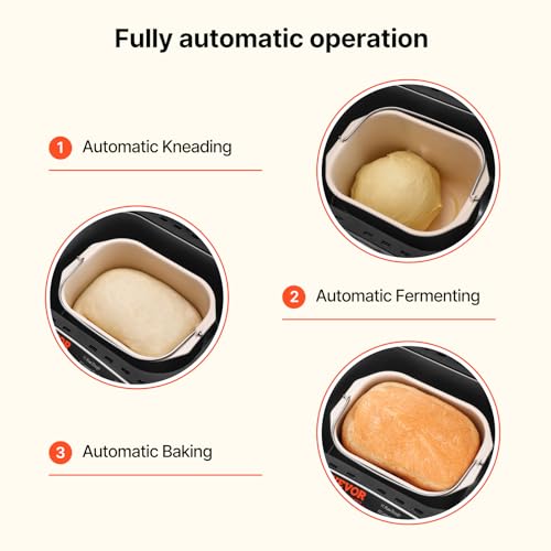 VEVOR Bread Maker, 19-in-1 2LB Dough Machine, Nonstick Ceramic Pan Automatic Breadmaker with Gluten Free Setting, Whole Wheat Bread Making, Digital, Programmable, 3 Loaf Sizes, 3 Crust Colors