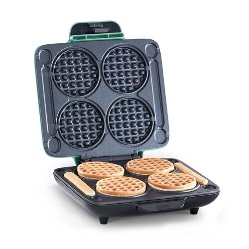 Dash Multi Mini Waffle Maker- Quad Waffle Maker for Family Breakfasts - Dual Nonstick Heating Plates & Easy-Release Surface - Compact & Fast-Heating - Aqua