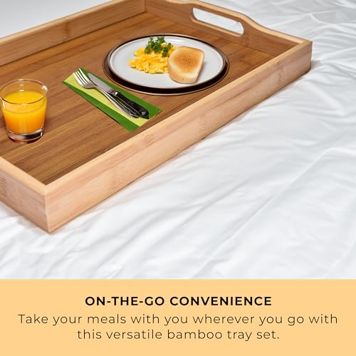 Prosumers Choice Wooden Tray - Light Brown Serving Trays with Handles - Nesting Design for Space Saving - Wooden Serving Tray for Food, Drinks, Snacks - Set of 3