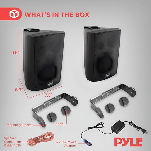 Pyle Waterproof Wall Mount Speaker System - 5.25 Inch Active + Passive Pair Wireless Bluetooth Compatible Indoor/Outdoor Stereo Sound Set with AUX IN - Pyle PDWR52BTBK (Black)