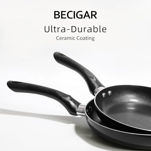 BECIGAR 8pcs Black Ceramic Pots and Pans Set, Cooking Pan Set,Cooking Pot Set Ceramic Pan Set, Nonstick Cookware Set, Induction Safe Kitchen Cooking Set with Frying Pans, Saucepans, shovel and Ladle