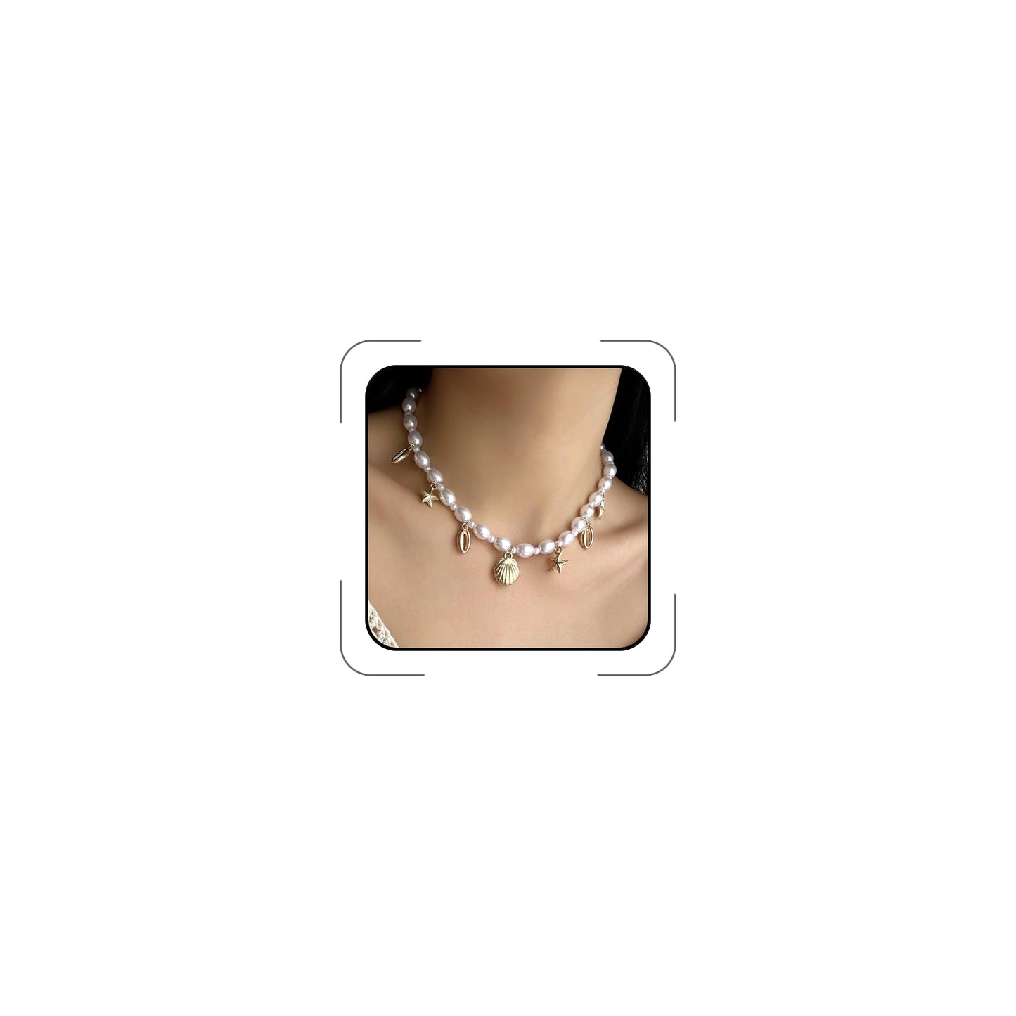 Pearl Gold Starfish Seashell Necklace for Women Boho Mermaid Pearl Beaded Necklace Trendy Gold Starfish Shell Charms Necklaces Summer Beach Vacation Jewelry Accessories (B)