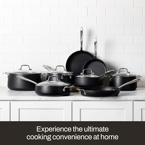 All-Clad Hard Anodized Expert Nonstick Cookware Set, -7 Piece Pots and Pans Set, Induction, OvenSafe 500F - Includes Frying Pans, Saucepan, Sauté-Pan, Stockpot, Professional Cookware - Black