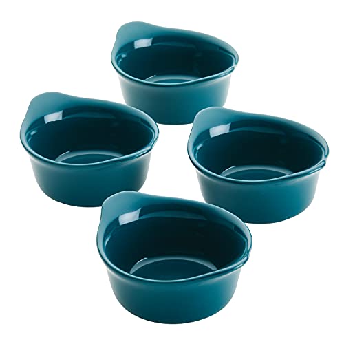 Rachael Ray Solid Glaze Ceramics Round Ramekins/Dipping Cup Set, 4 Piece, Teal
