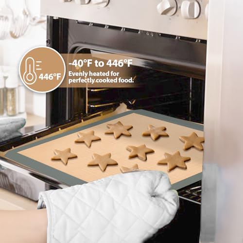 Silicone Baking Mat, Baking Sheets Non Stick, Silicone Mats for Baking, 3 Pcs for Cookies, Bread and Pastry, Baking Supplies for Oven, Grey