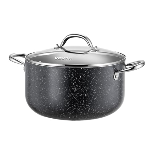 VEVOR Aluminum Stock Pot, 6-Quart Nonstick Ceramic Coated Pot with Glass Lid, PFOA-Free, PFAS-Free, Compatible with Gas Stoves, Induction Cooktops, Electric Stoves, for Soups, Stews, and Pasta